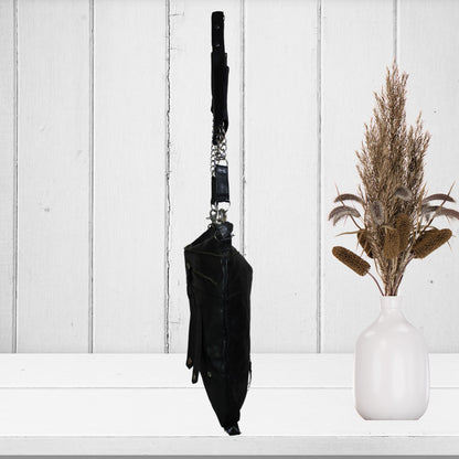 Black Leather Zipper Tote Bag