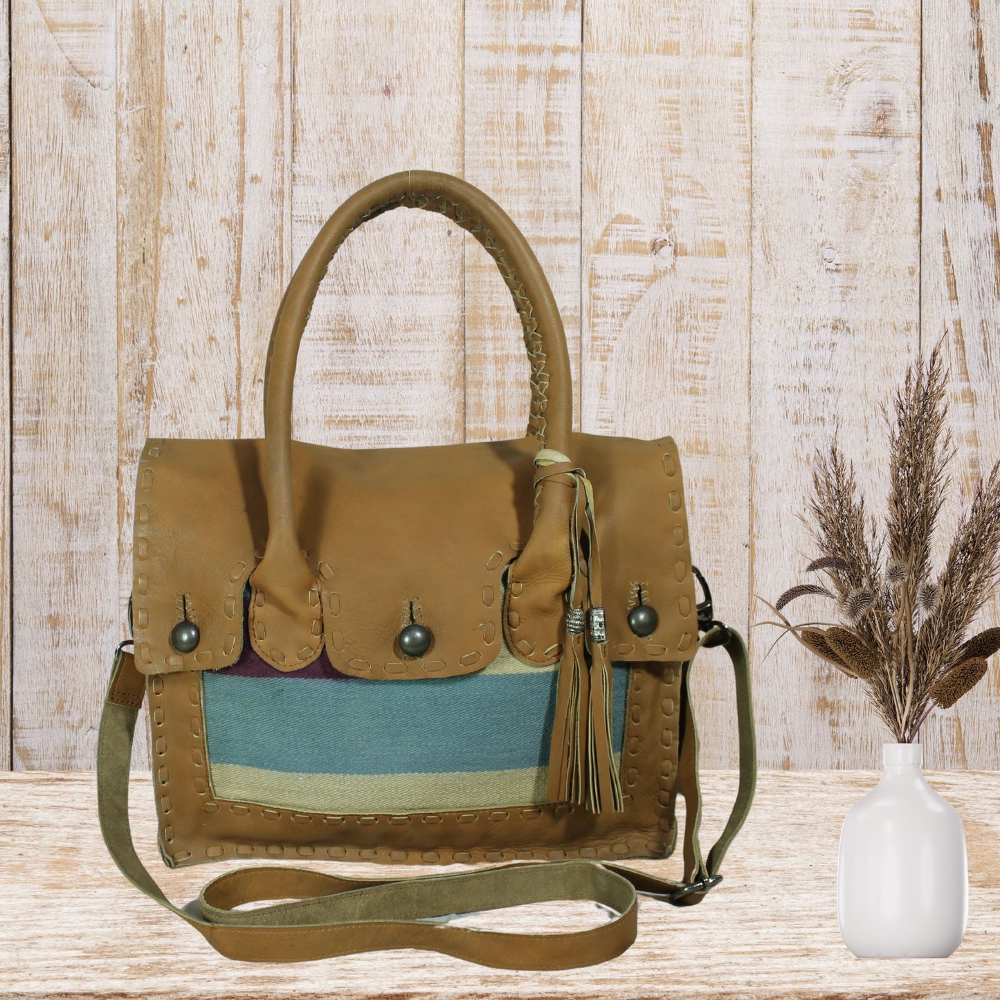 Satchel Leather Bag with tussle