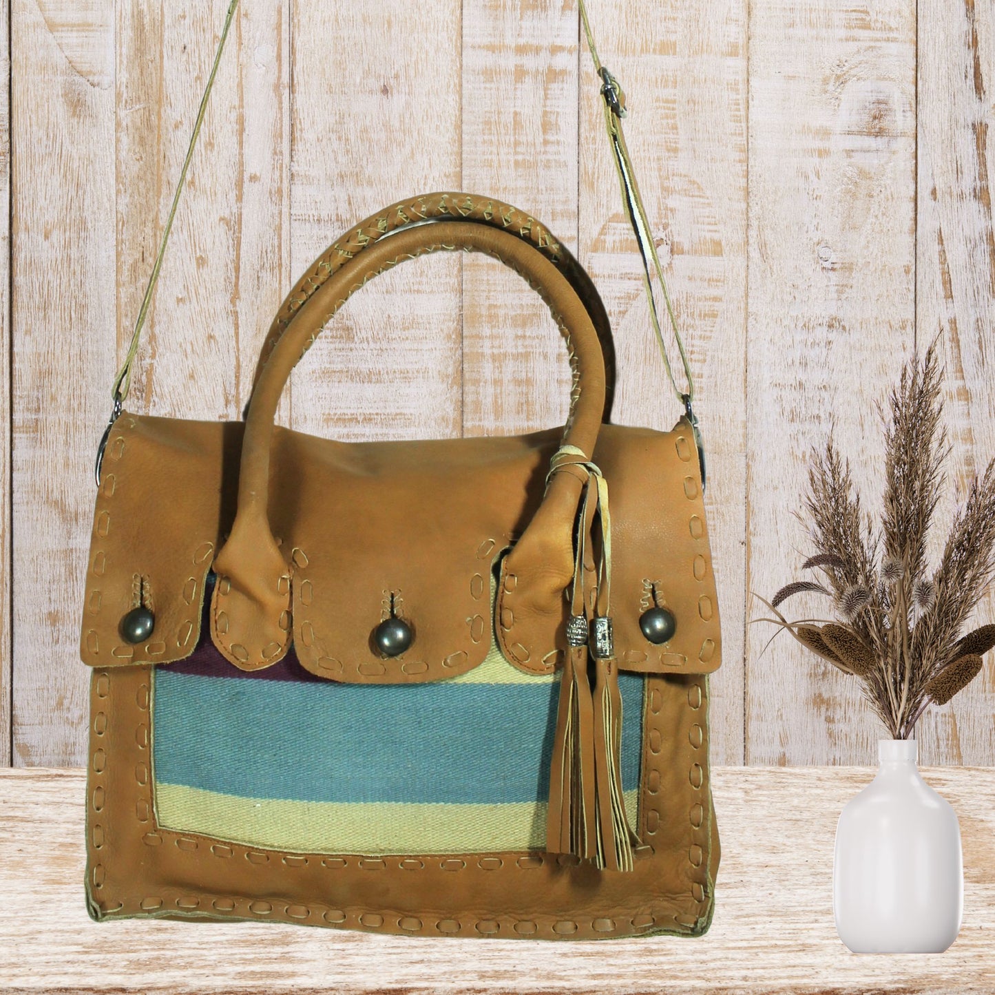 Satchel Leather Bag with tussle