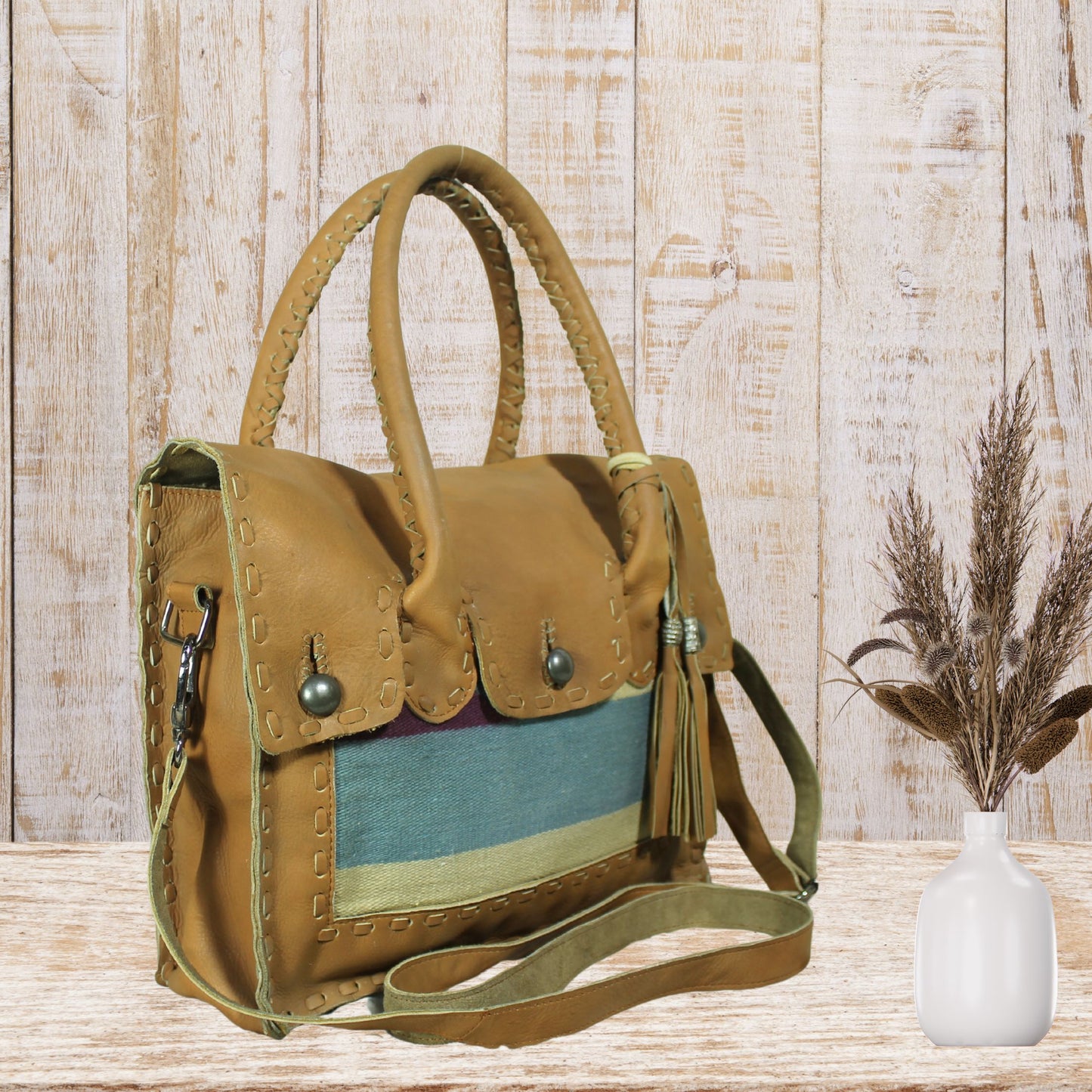 Satchel Leather Bag with tussle