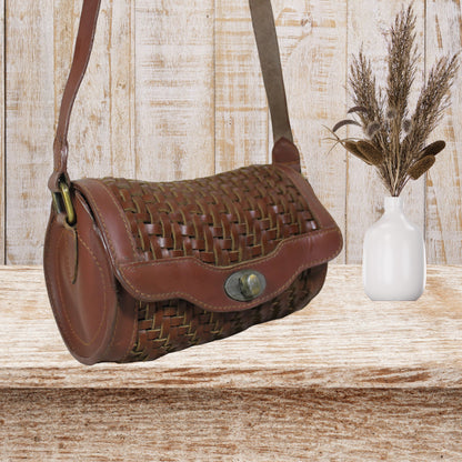 Barrel Leather Bag with Twill Weave