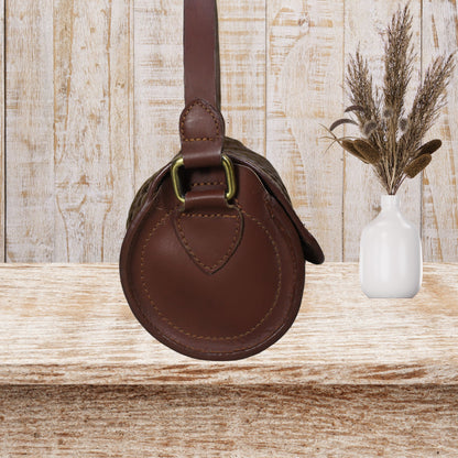 Barrel Leather Bag with Twill Weave