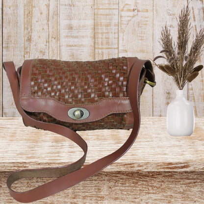 Barrel Leather Bag with Twill Weave