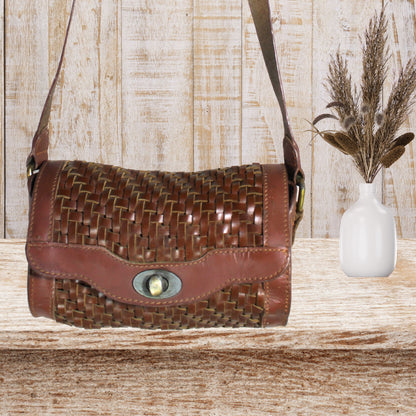 Barrel Leather Bag with Twill Weave